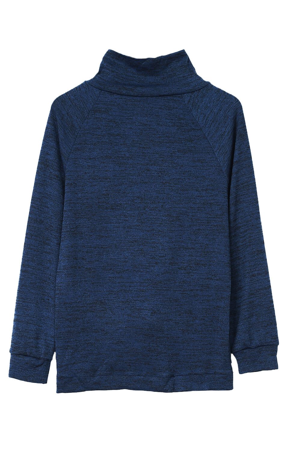 High Neck Zipper Blue Sweatshirt