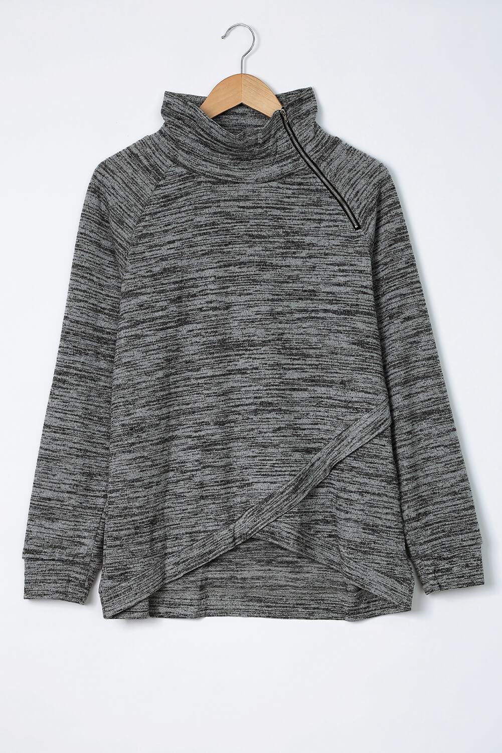 High Neck Zipper Blue Sweatshirt