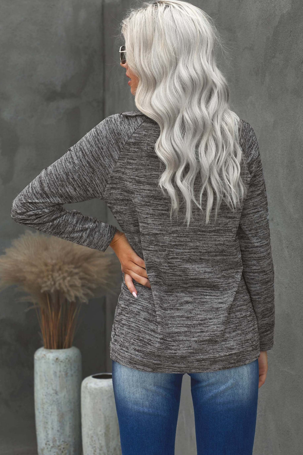 High Neck Zipper Blue Sweatshirt