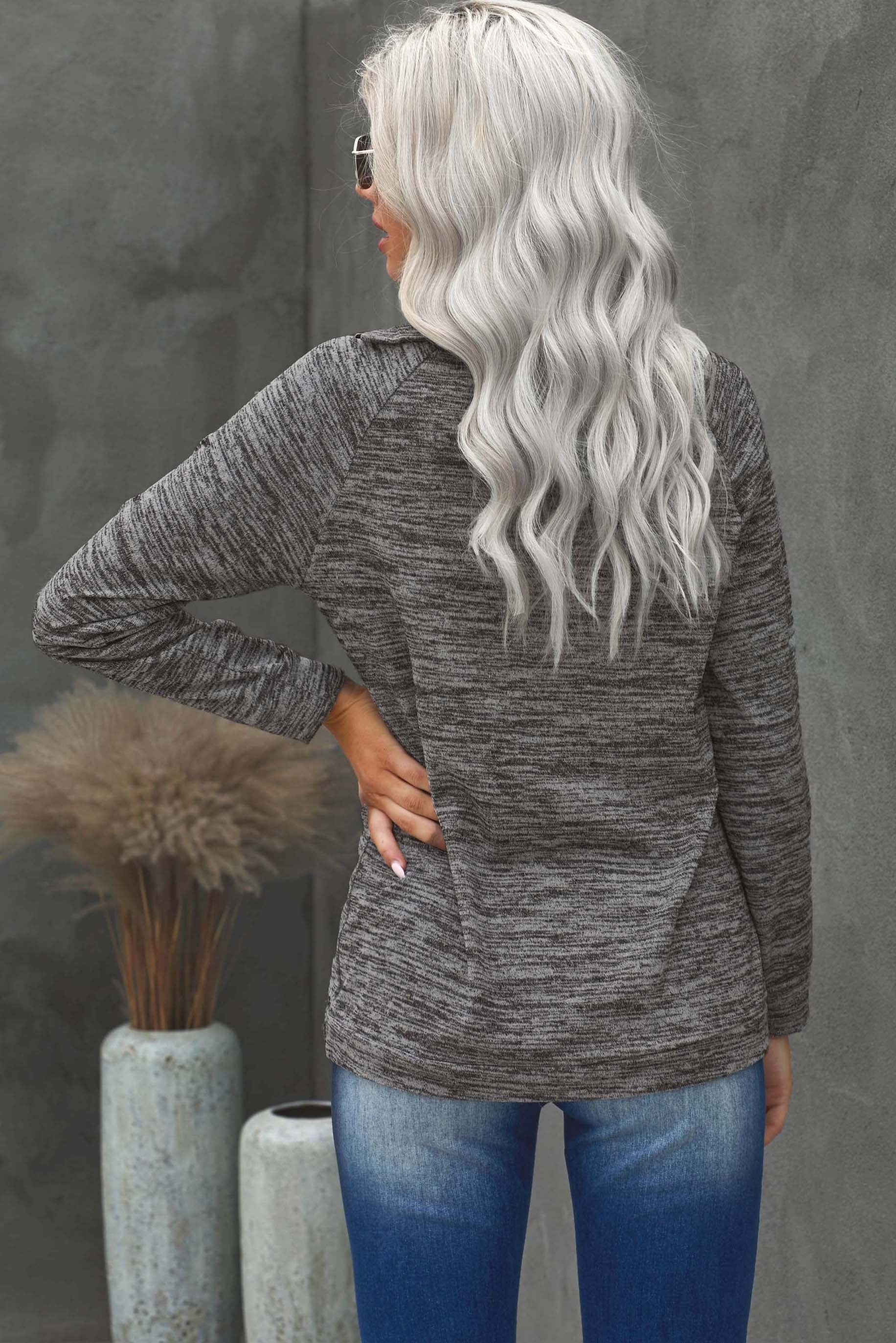 High Neck Zipper Blue Sweatshirt