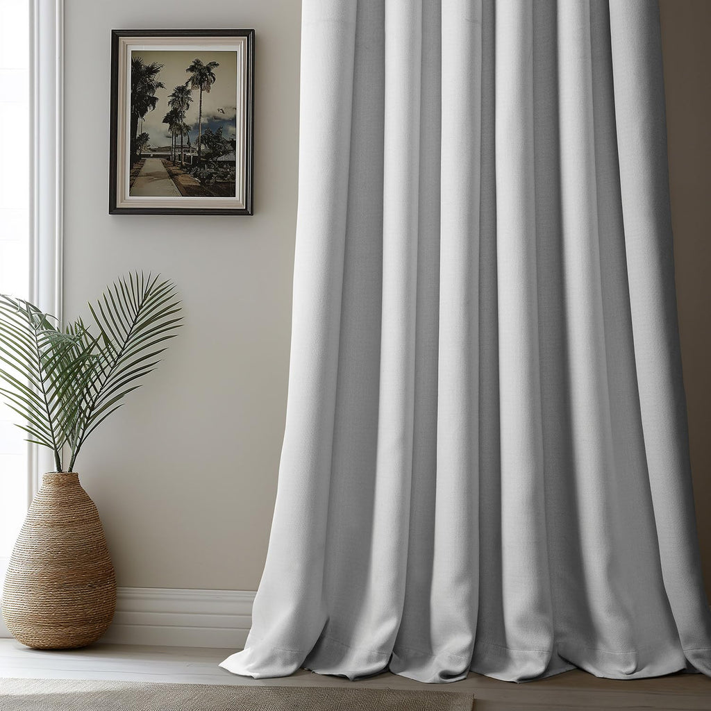 Faux Linen Room Darkening Curtains - 1 Panel, 50W X 96L, Color Oyster