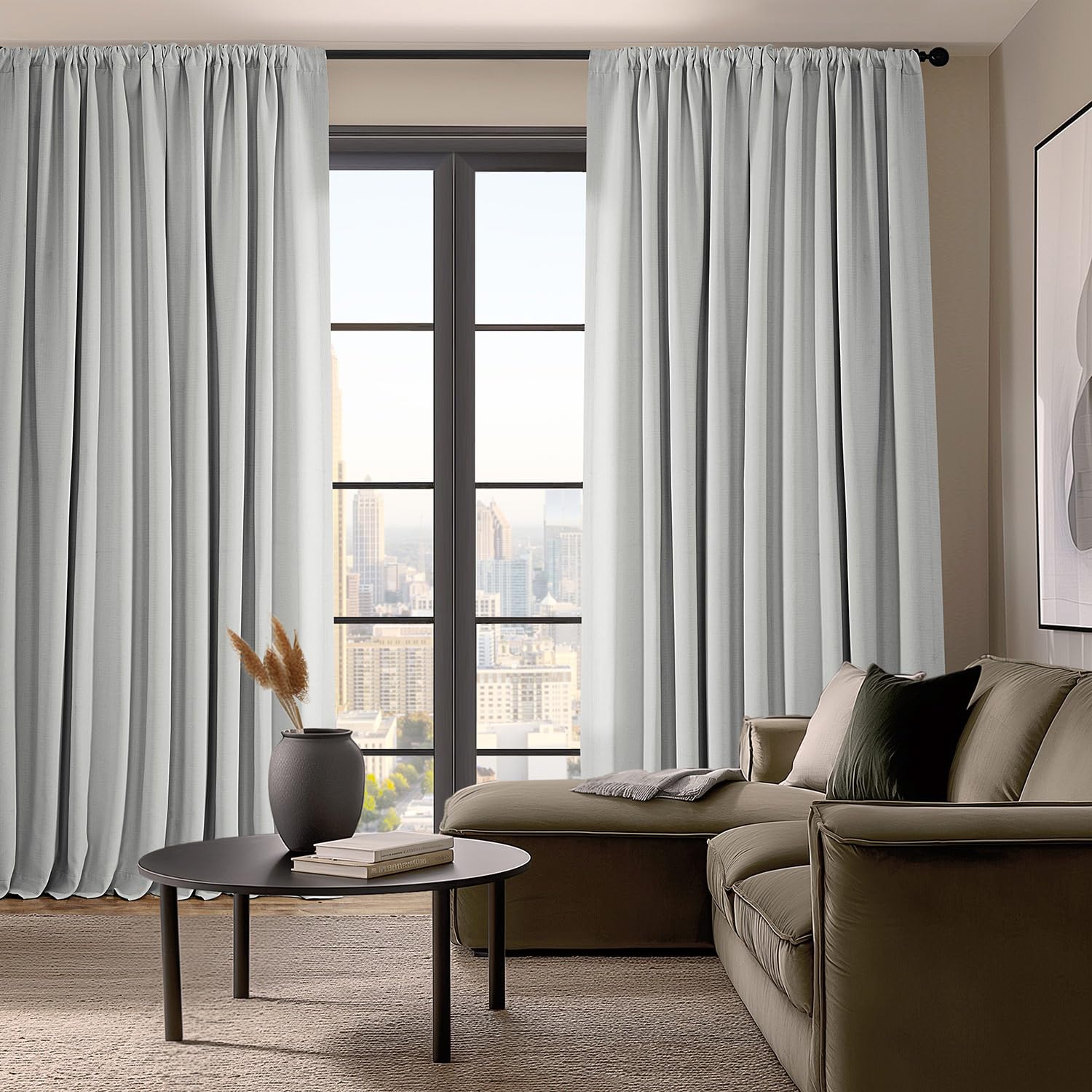 Faux Linen Room Darkening Curtains - 1 Panel, 50W X 96L, Color Oyster