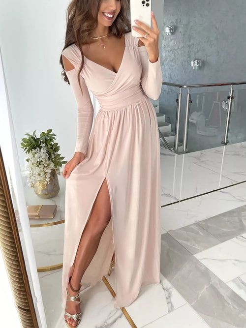 Slit Surplice Cold Shoulder Maxi Dress