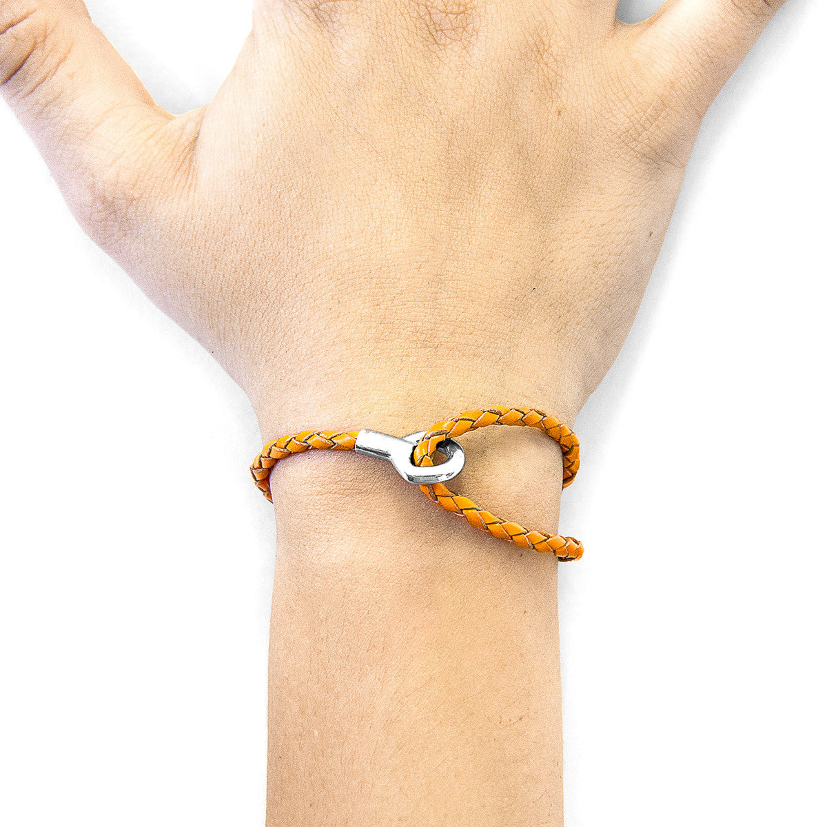 Fire Orange Blake Silver and Braided Leather Bracelet