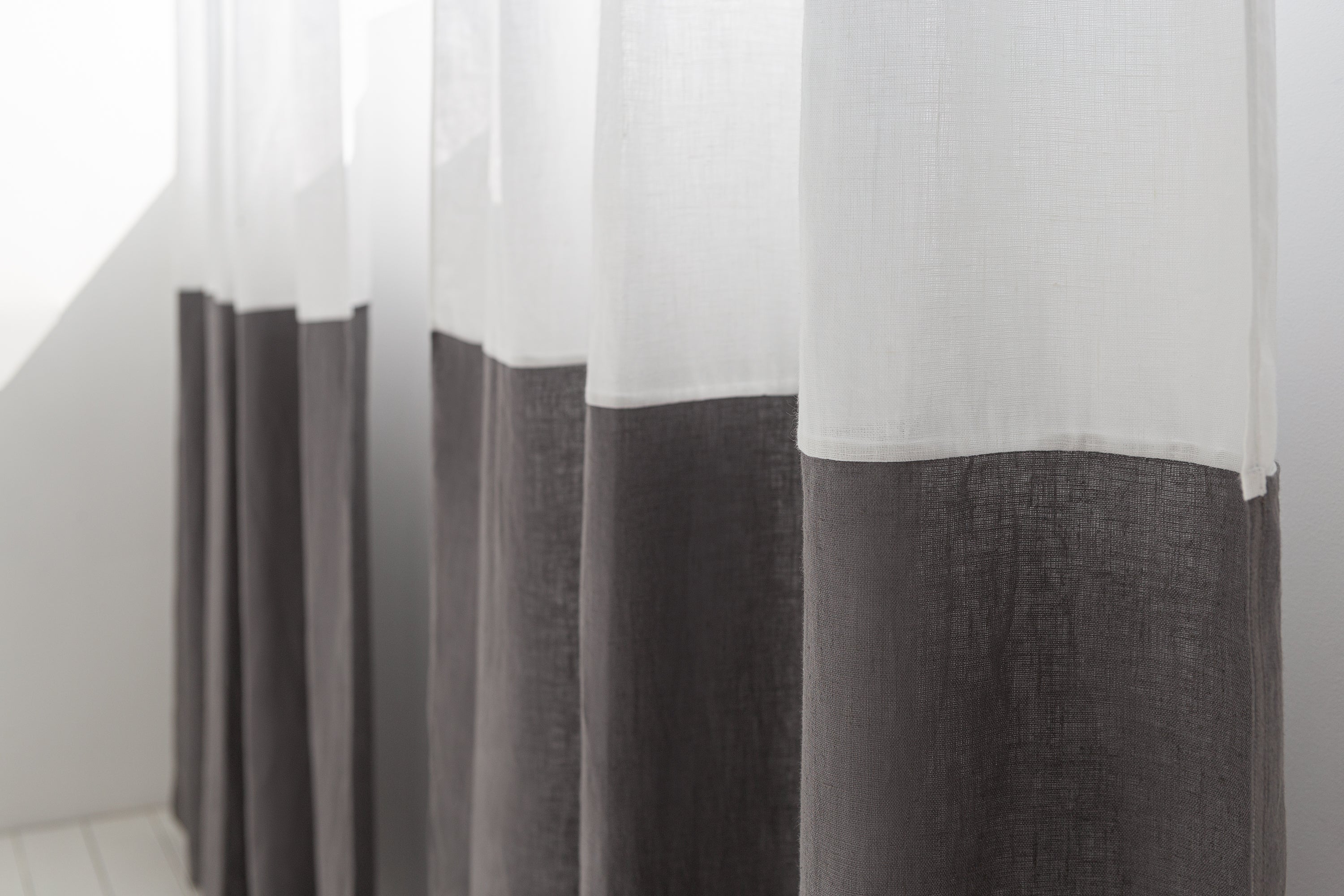 Snow White and Grey linen curtains with tape, two tones