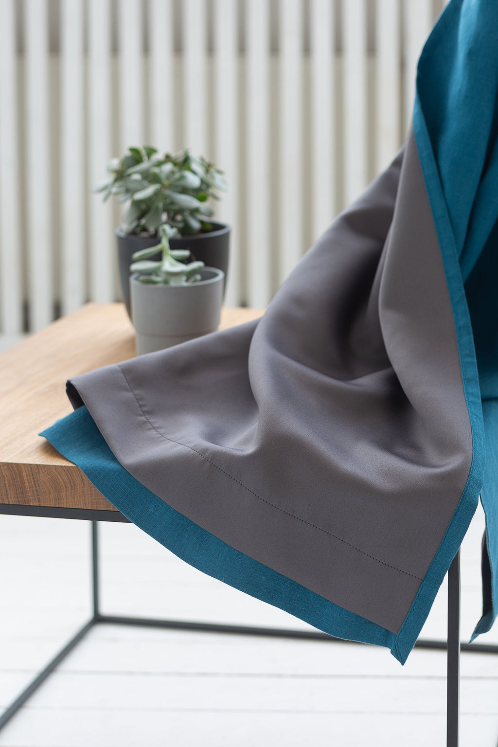 Dark Sea Blue linen curtain with blackout, tape