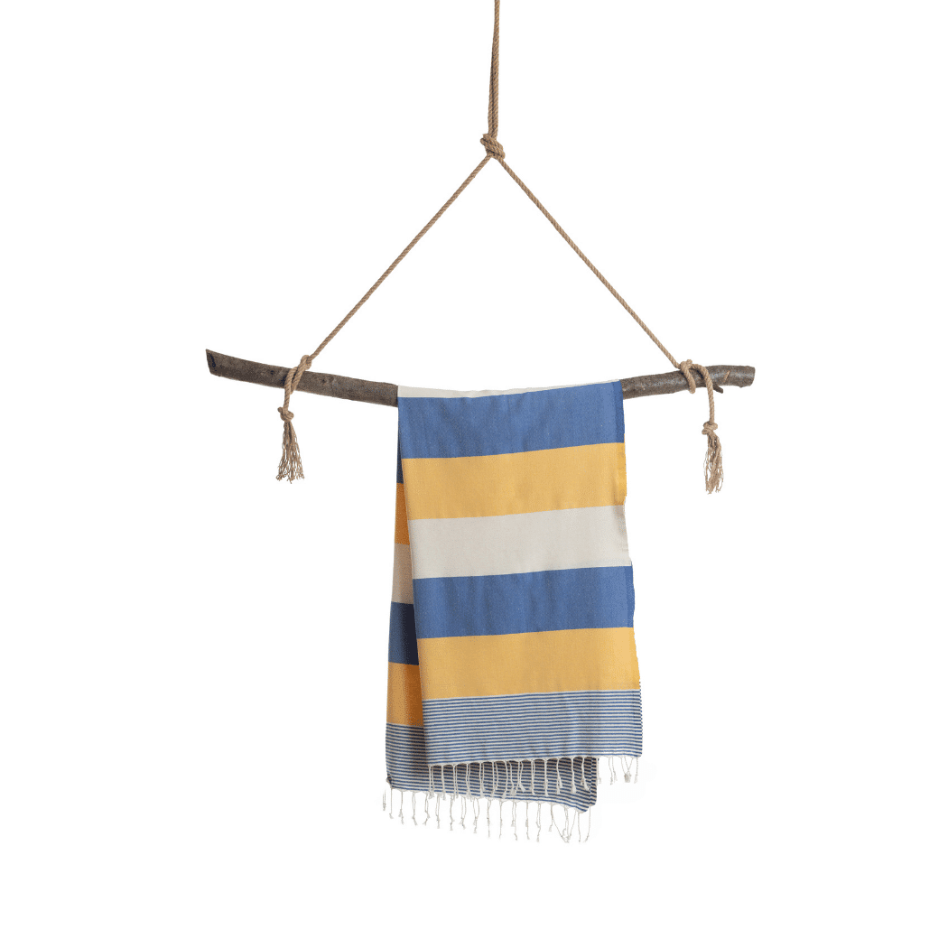 Beach Pool Hammam Towel, Blue - Yellow in Gift Box