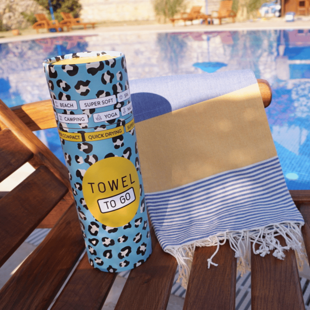 Beach Pool Hammam Towel, Blue - Yellow in Gift Box