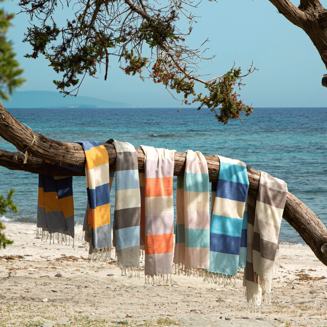 Beach Pool Hammam Towel, Blue - Yellow in Gift Box