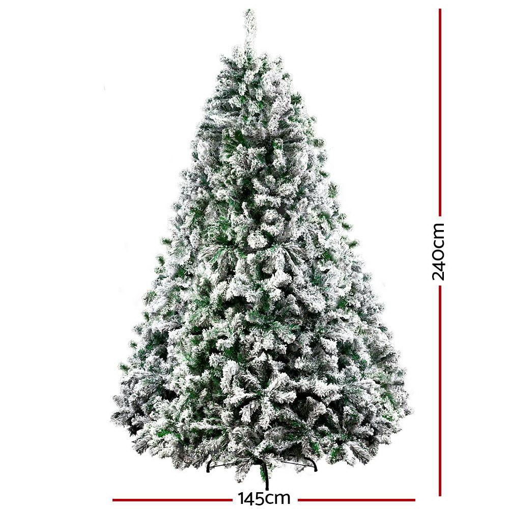 Jingle Jollys Christmas Tree 2.4M Xmas Tree Decorations Snow Flocked