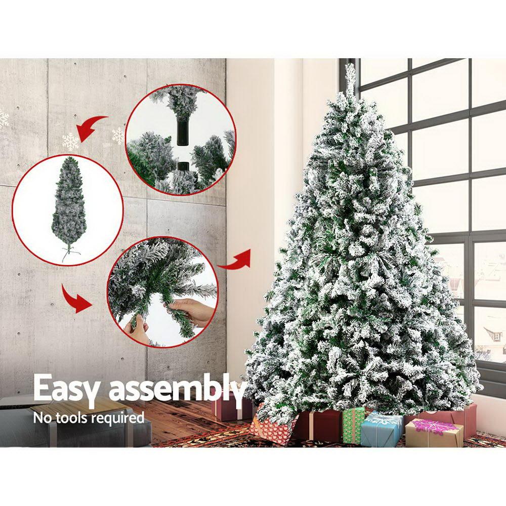Jingle Jollys Christmas Tree 2.4M Xmas Tree Decorations Snow Flocked
