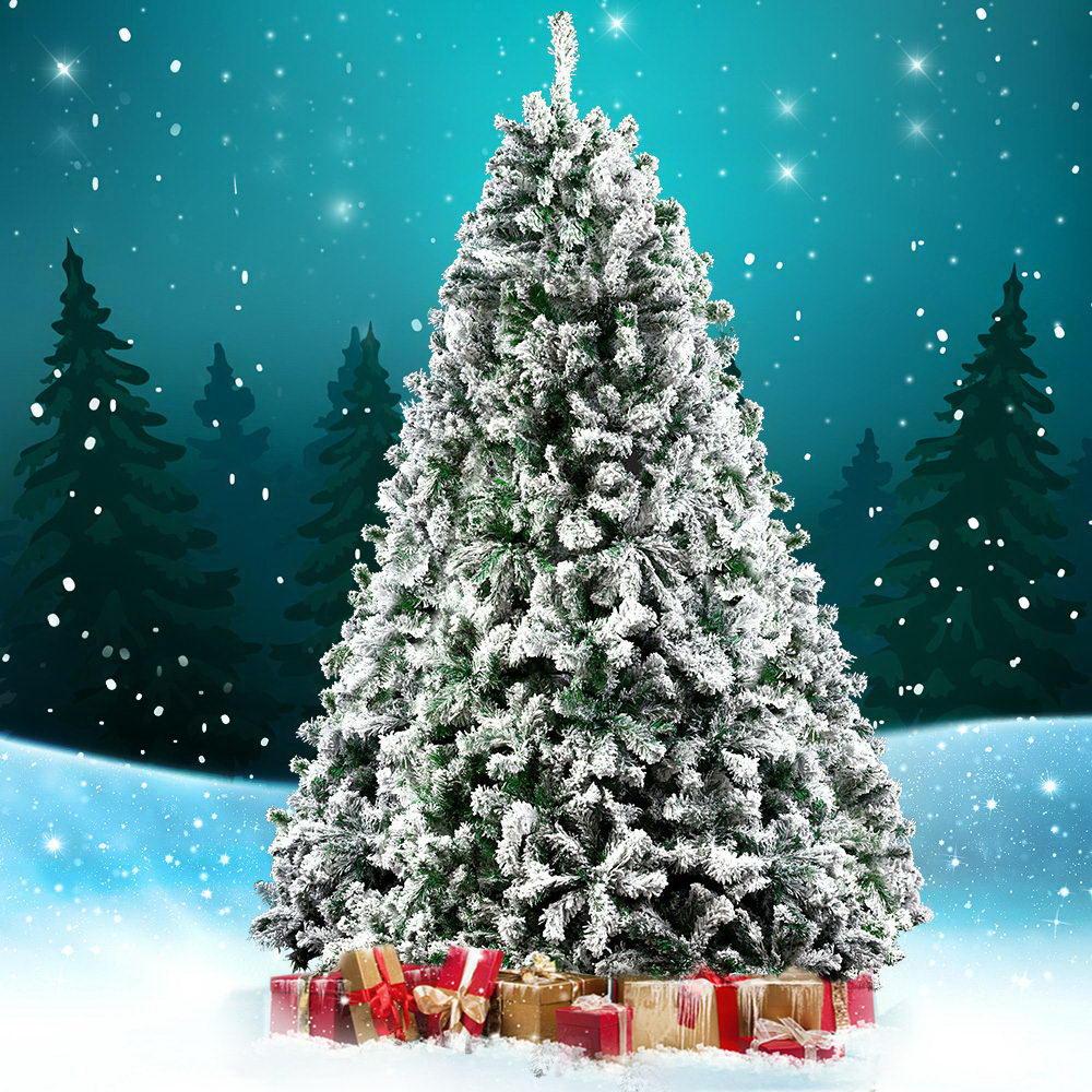 Jingle Jollys Christmas Tree 2.4M Xmas Tree Decorations Snow Flocked