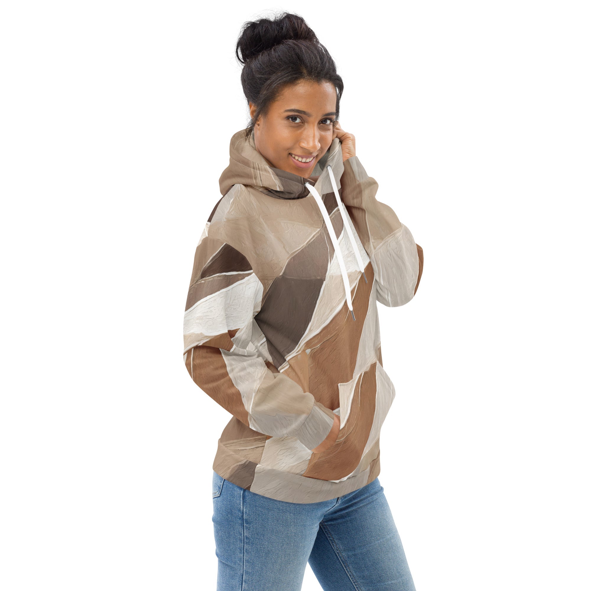 Womens Graphic Hoodie Rustic Brown Stone Print