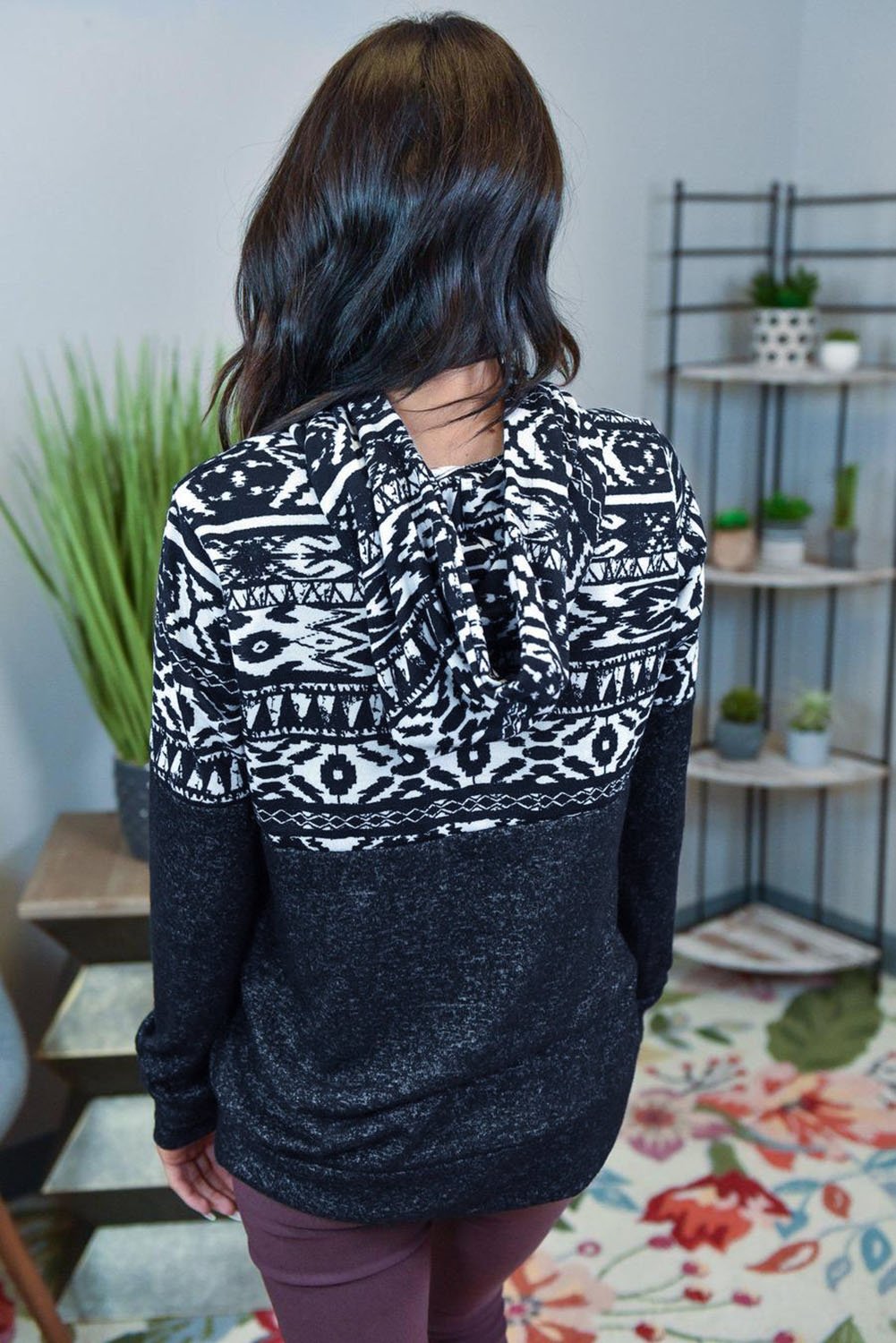 Tribal Print Patchwork Hoodie