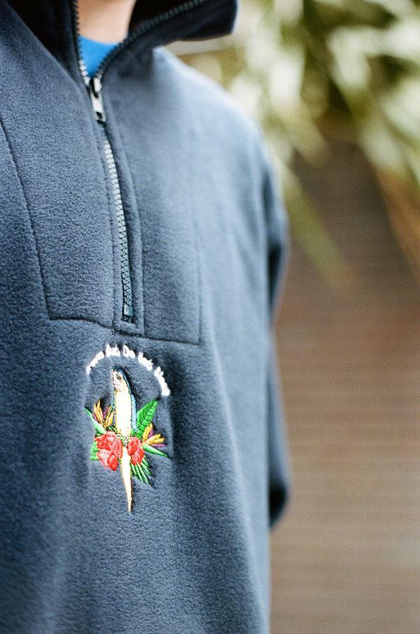 Navy Blue Fleece With Paradise Island Parrot Embroidery