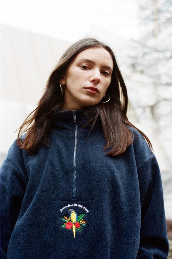 Navy Blue Fleece With Paradise Island Parrot Embroidery